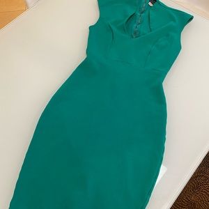Green pencil skirt dress with zipper in the back stretchy material Sz Small